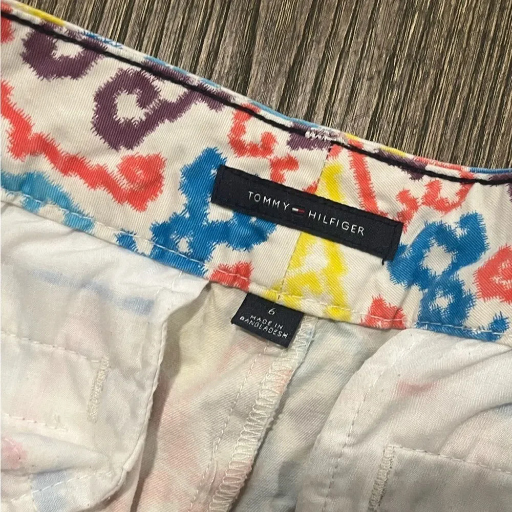Tommy Hilfiger Chino Shorts Ikat Print Flat Front Cotton Multicolor Size 6